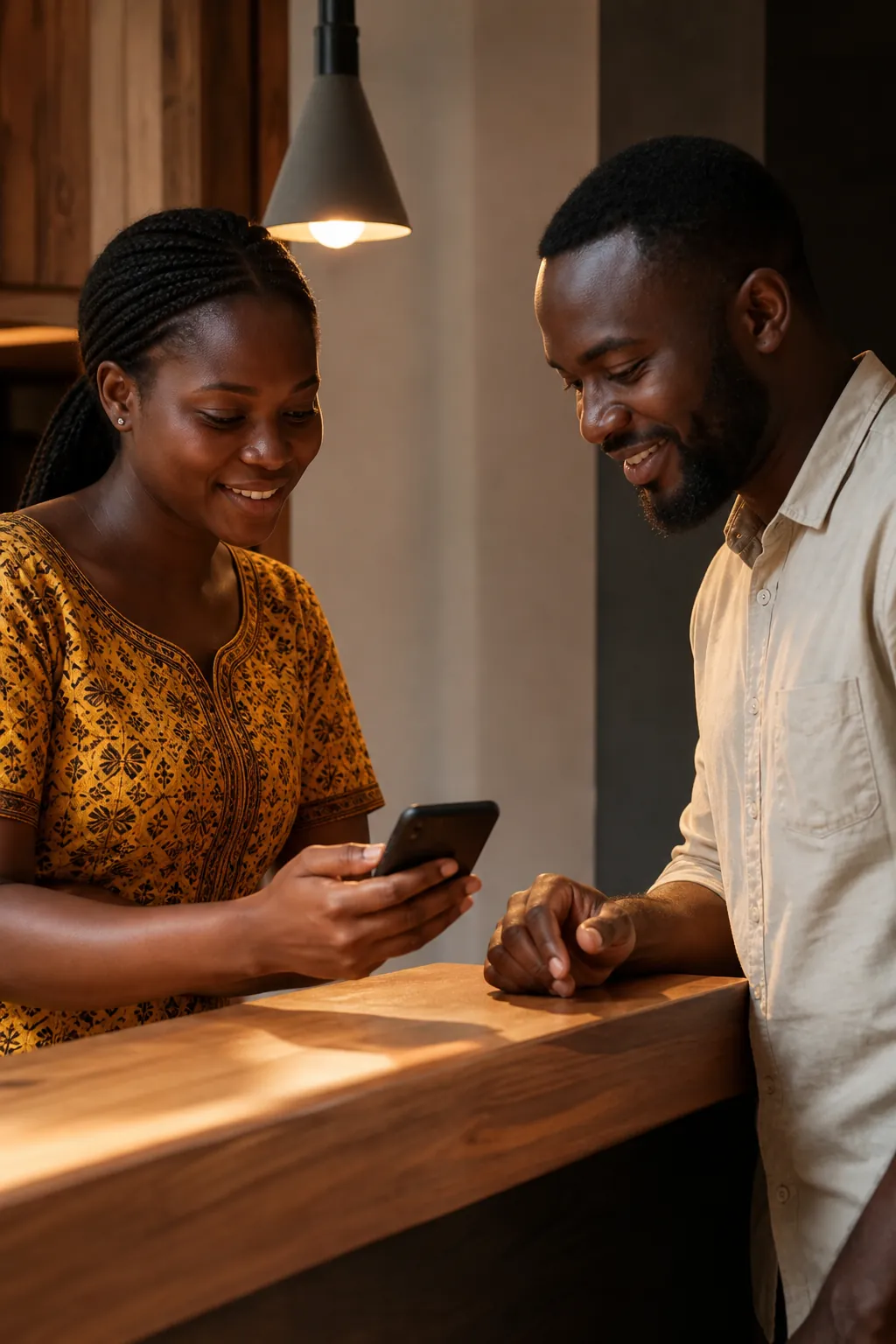 An attendant and a customer finishing a send together at one quiet desk